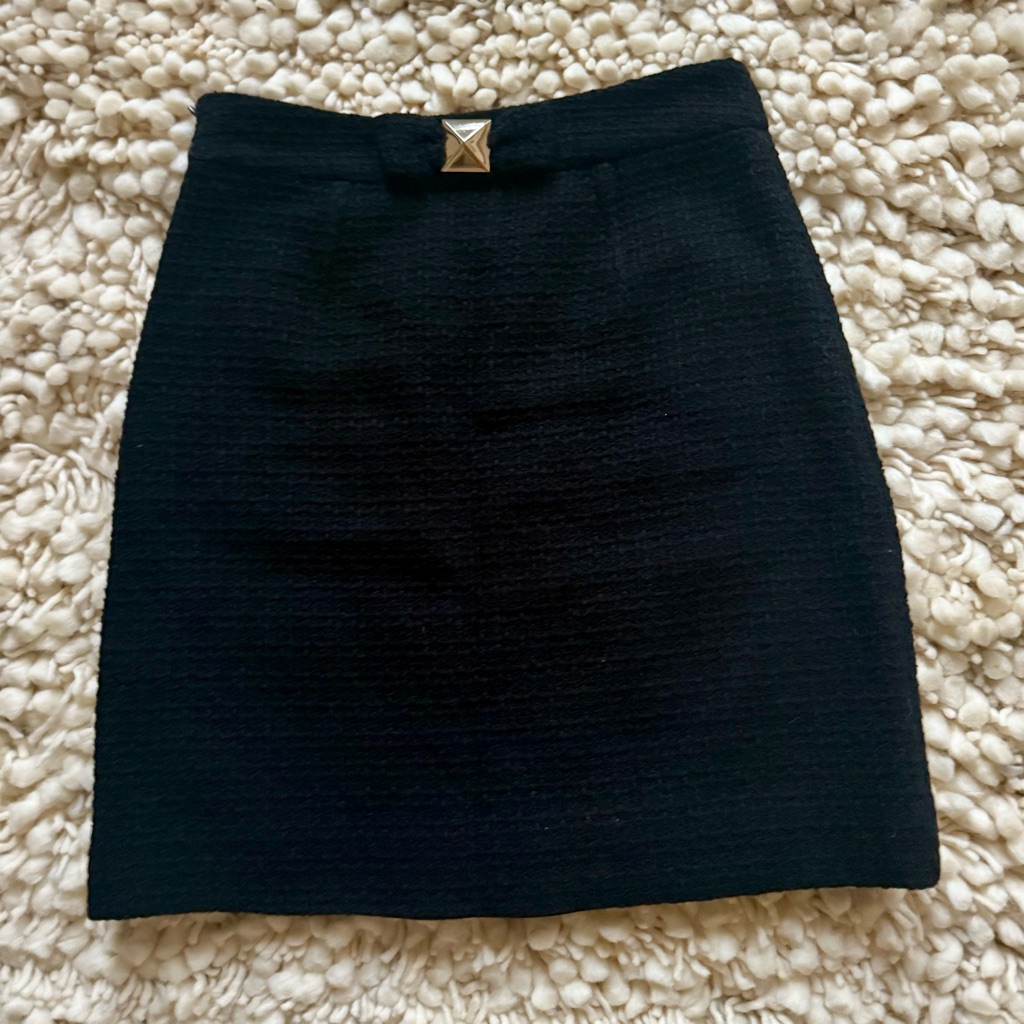 Kate Spade Tweed Black Mini Skirt With Gold Detail